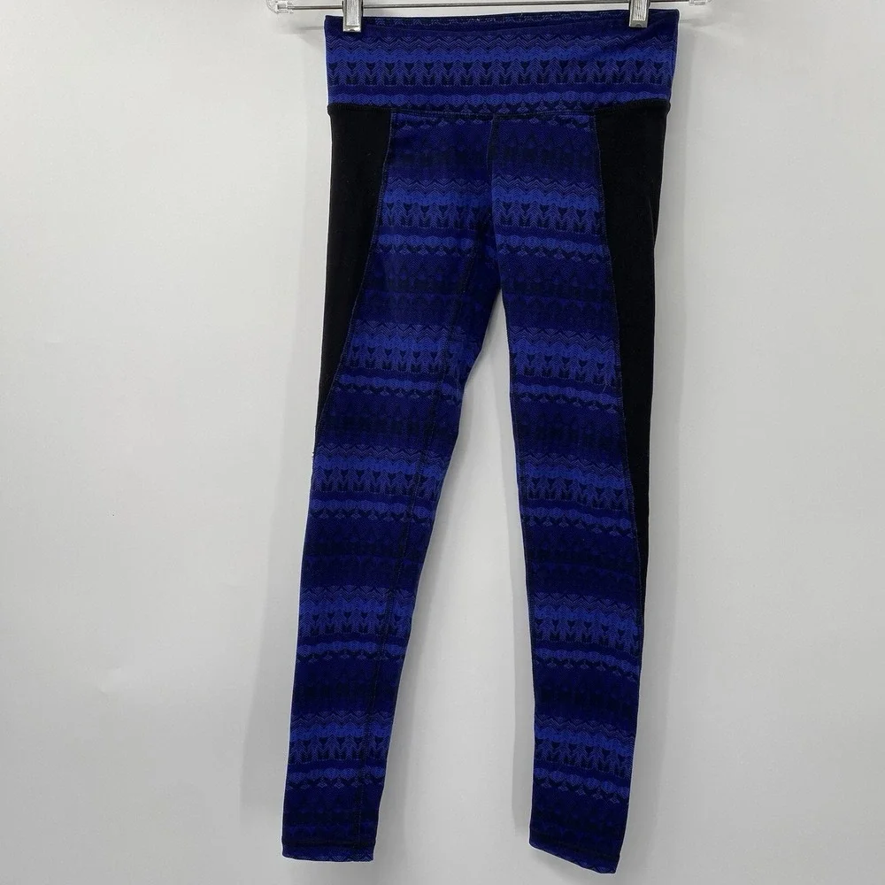 Alo Yoga Leggings Womens XS Blue‎ Black Geometric Chevron Print High Rise Tights